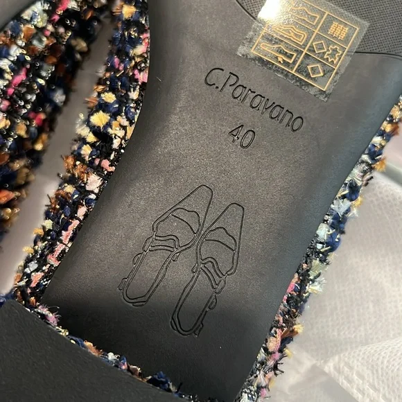 Pointed Toe Multicolor Navy Tweed Flats with Silver Buckle Size 38 #P01 - Picture 7 of 10